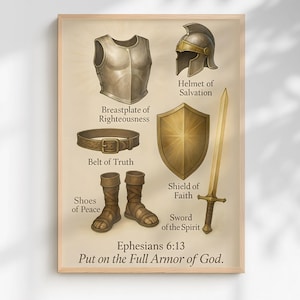 Impresión de la Armadura Completa de Dios, Arte Cristiano, Efesios 6:13, Arte Cristiano para Pared (Descarga PNG PDF) imagen 1