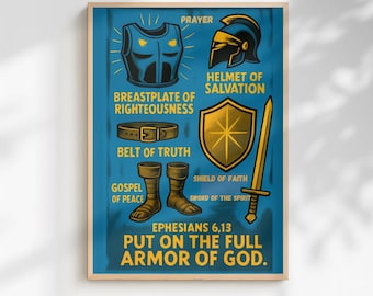 Armadura de Dios, Arte Cristiano, Impresión de Versículo Bíblico, Efesios 6:13 (Impresión Digital PNG) Obra de Arte Cristiana