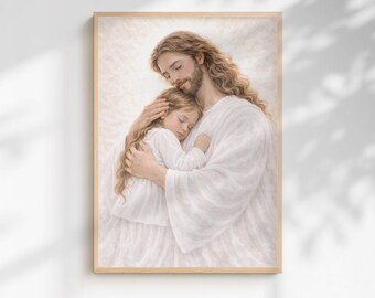 Christian Nursery Wall Art Jesus Hugging Child, Jesus Loves Children Print x 3, Religious Baby Room Decor, Baptism Gift, Kids Bible Artwork