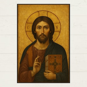Christ Pantocrator of Sinai, Jesus of Sinai Icon, Jesus of Sinai Orthodox Icon, Christian Art, Jesus Wall Cover, Jesus Pantocrator Print