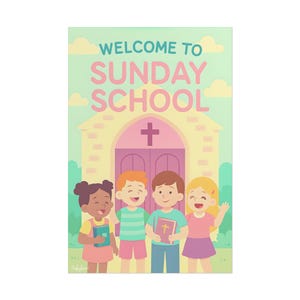 Christian Posters, Sunday School Decal, Welcome We&#39;re Glad You&#39;re Here, Sunday School Poster, Kids Bible Decal, Sunday School Art, Vibrant