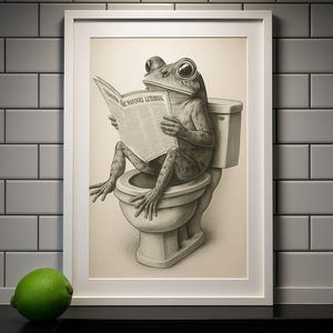 Frog on Toilet Retro Print | Cute Bathroom Wall Art | Frog Poster Decor | Playful Frog Art | Digital | Wall Decor Art | Green Frog Wall Art