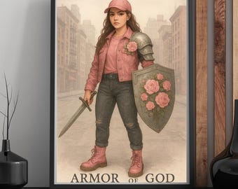 Full Armor of God Wall Art, Christian Spiritual Warfare Print, Bible Verse Ephesians 6 Decor, Faith Protection Artwork, Christian Home Decor