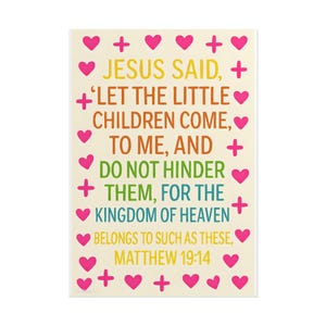Matteo 19:14 - Stampe artistiche &quot;Lasciate che i bambini vengano a me&quot;, senza cornice, per la cameretta dei bambini, con le Scritture, decorazioni cristiane per la cameretta, colore rosa.