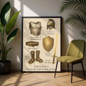 Impresión de la Armadura Completa de Dios, Arte Cristiano, Efesios 6:13, Arte Cristiano para Pared (Descarga PNG PDF) imagen 10