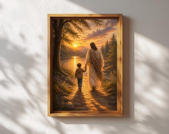 Take Me Home, Jesus Painting x 2, Christian Art, Jesus Walking with Child, Boy & Girl Art, Bible Picture, Christian Artwork Digital