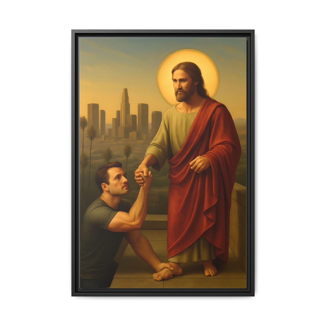 Los Angeles Jesus Canvas, Modern Christian Wall Art, Faith Gift