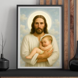 Miscarriage Baby Loss, Jesus Christ Holding Gender Neutral Baby, Jesus With Baby, Inspirational Christian Art Print, Jesus And Child 2