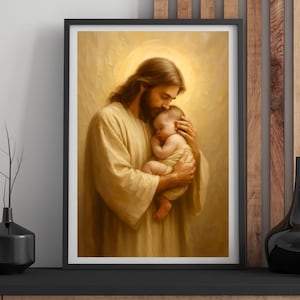 Miscarriage Baby Loss, Jesus Christ Holding Gender Neutral Baby, Jesus With Baby, Inspirational Christian Art Print, Jesus And Children YW