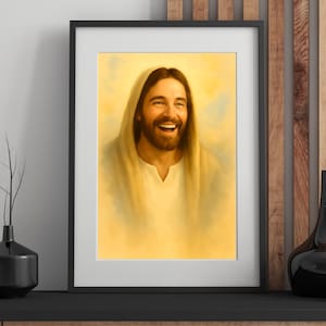 Laughing Christ, Christ&#39;s Smile, Jesus Portrait, Jesus painting, Jesus wall art, Jesus picture, Bright, Jesus print, Jesus art, ArtByZaine