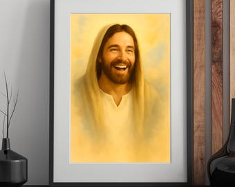 Laughing Jesus Poster, Christian Art Painting, Nursery Art (Digital Download) Christian Artwork Decor