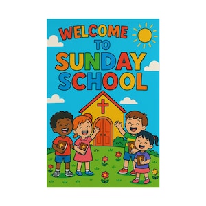 Christian Posters, Sunday School Decal, Welcome We&#39;re Glad You&#39;re Here, Sunday School Poster, Kids Bible Decal, Sunday School Art, Colour