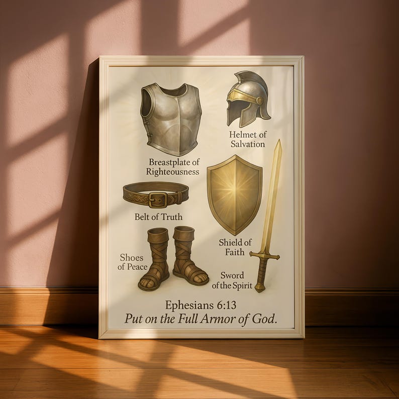 Impresión de la Armadura Completa de Dios, Arte Cristiano, Efesios 6:13, Arte Cristiano para Pared (Descarga PNG PDF) imagen 17