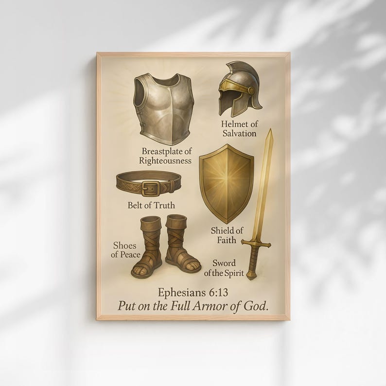 Impresión de la Armadura Completa de Dios, Arte Cristiano, Efesios 6:13, Arte Cristiano para Pared (Descarga PNG PDF) imagen 1