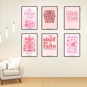 Christian Wall Art Bundle in Pink, Bible Verse Printable Posters, Christian Art Posters, Trendy Apartment Decor, Christian Prints, Pink