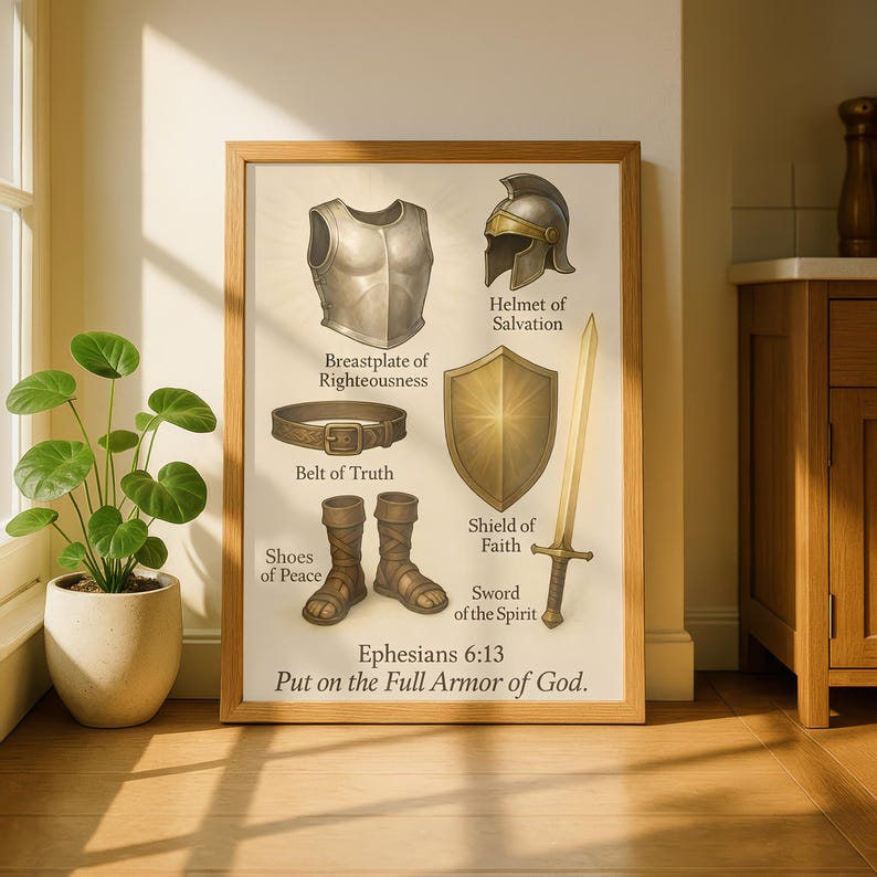 Impresión de la Armadura Completa de Dios, Arte Cristiano, Efesios 6:13, Arte Cristiano para Pared (Descarga PNG PDF) imagen 16