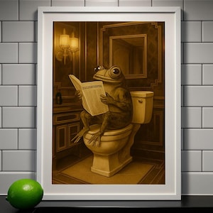 Frog on Toilet Print Art | Quirky Bathroom Wall Art | Wall Poster Decor | Playful Frog Art | Digital | Wall Decor Art | Animal Art Luxury