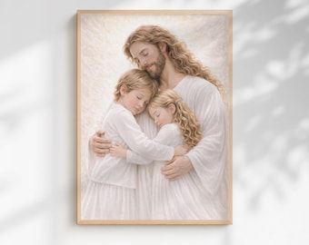 Jesus Holding Child Comfort Print, Christian Nursery Wall Art x 3, Faith Protection Decor, Jesus Loves Children, Baptism Gift for Kids
