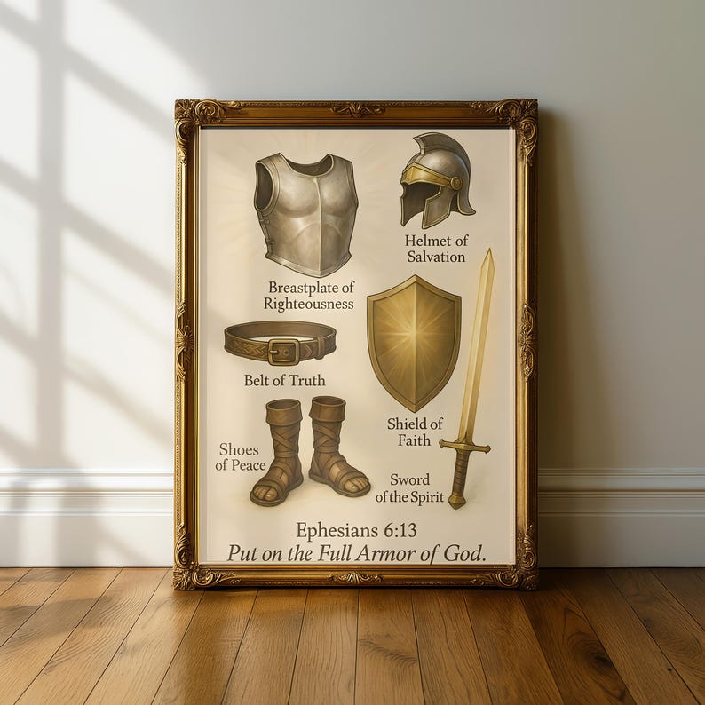 Impresión de la Armadura Completa de Dios, Arte Cristiano, Efesios 6:13, Arte Cristiano para Pared (Descarga PNG PDF) imagen 14