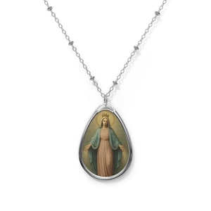 The Miraculous Necklace, Personalized Silver Our Lady of Graces Pendant, Virgin Mary Pendant, Religious Christian Gift, Elegant.