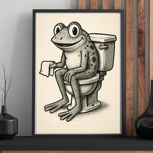 Retro Frog on Toilet Art PNG | Quirky Bathroom Wall Art | Frog Poster Decor | Playful Frog Art | Digital | Wall Decor Art | Animal Frog Art
