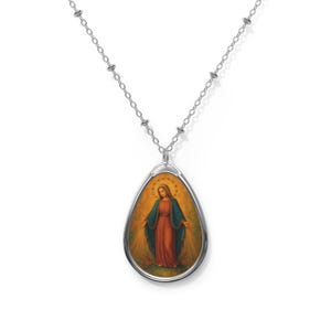 The Miraculous Necklace, Personalized Silver Our Lady of Graces Pendant, Virgin Mary Pendant, Religious Christian Gift, Colours.