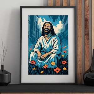 Laughing Christ, Christ's Smile, Jesus Portrait, Jesus painting, Jesus wall art, Jesus picture, Bright, Jesus print, Jesus art, Animated