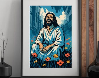 Laughing Jesus Picture, Jesus Wall Art, You Are Not Alone, Christian Printable, Emotional Bible Verse Artwork, Faith Decor Gift