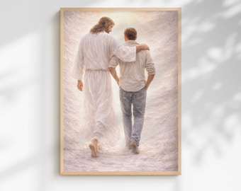 He Loves You, Christian Wall Art, Jesus Walking With Man, Jesus Picture, Religious Gift, Comforting Jesus Print, Spiritual Decor, Bible Art