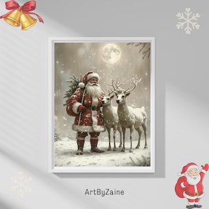 Christmas Vintage Wall Art, Set of 4 Farmhouse Christmas Wall Decor, Santa Wall Cover, Winter Holiday Paintings, Christmas 4 Print Set