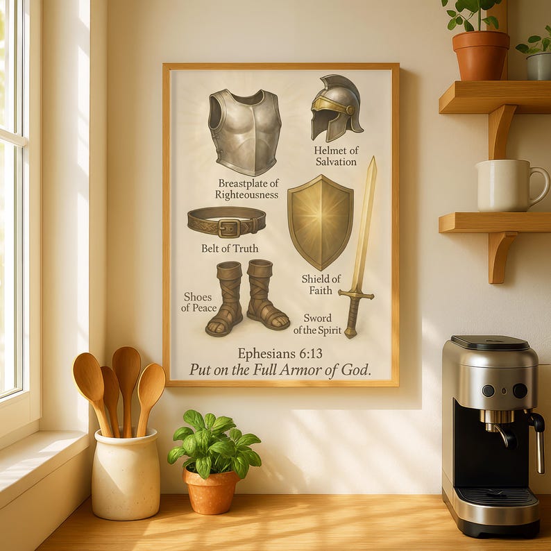 Impresión de la Armadura Completa de Dios, Arte Cristiano, Efesios 6:13, Arte Cristiano para Pared (Descarga PNG PDF) imagen 13