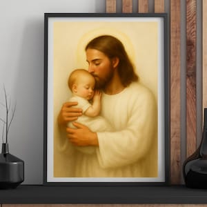Miscarriage Baby Loss, Jesus Christ Holding Gender Neutral Baby, Jesus With Baby, Inspirational Christian Art Print, Jesus And Child BL