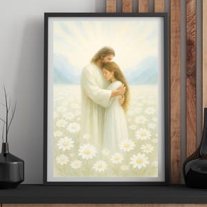 Jesus Hugging Girl, Modern Christian Art, Jesus Painting, His Love, Christian Prints, Bible Wall Art, Jesus and Woman, Jesus Art, Jesus Arts