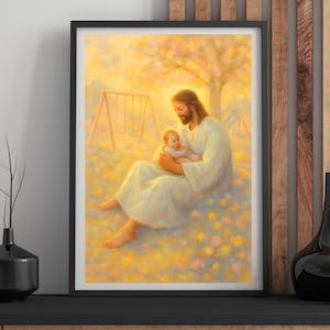 Miscarriage Baby Loss, Jesus Christ Holding Gender Neutral Baby, Jesus With Baby, Inspirational Christian Art Print, Wall Art.