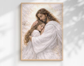 Jesus Comforting Grieving Woman | Loss of Loved One, Sympathy Gift | Christian Grief Wall Art | Memorial Print | Healing Faith Artwork