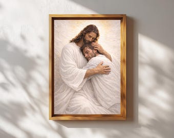 Sympathy Gift Men, Jesus Holding Broken Man, Christian Mens Art x 2, Grief Healing Print, Faith Based Wall Art, Comfort Artwork