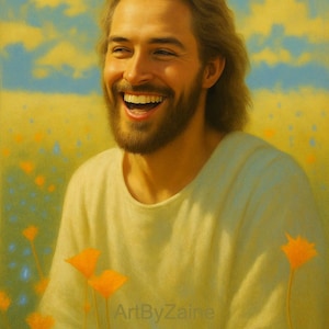 Laughing Christ, Christ&#39;s Smile, Jesus Portrait, Jesus painting, Jesus wall art, Jesus picture, Jesus, Jesus print, Jesus art, ArtByZaine