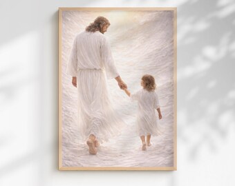 You Are Safe With Me, Modern Christian Art x 2, Jesus Christ and Girl, Jesus with Children, Jesus Portrait Art, LDS Art, Bible Painting