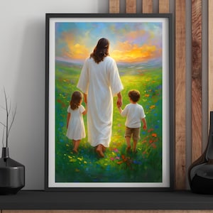 Jesus, Boy and Girl, Inspirational Christian Art Print, Jesus and Children Wall Decor, Faith-Based Artwork, Bible Wall Art, Baptism Art,