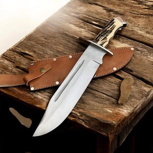 Handgefertigtes Bowiemesser aus D2 Stahl mit Hirschhorngriff Survivalmesser Jubiläumsgeschenk Campingsmesser Geschenk für Ehemann Trauzeugen Geschenk