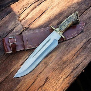 Handgefertigtes Bowiemesser aus D2 Stahl mit Hirschhorngriff Survivalmesser Jubiläumsgeschenk Campingsmesser Geschenk für Ehemann Trauzeugen Geschenk