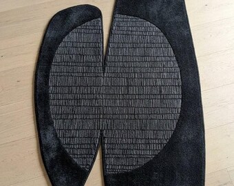 Hand Tufted Wool Rug, Black Grey Abstract Organic Shape, Modern Minimalist Carpet