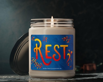 Rest, Hand-Drawn 9oz Scented Soy Candle