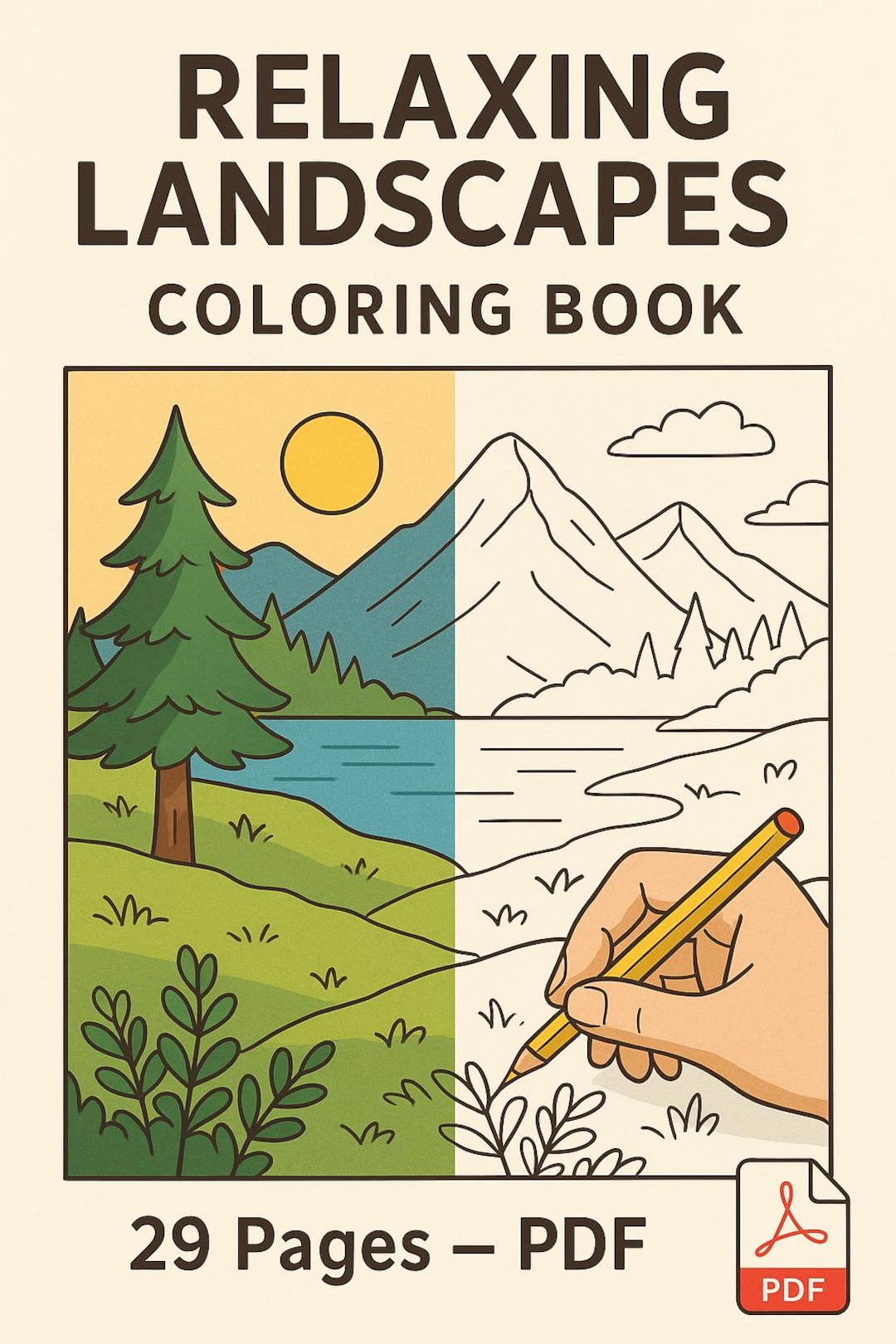 Relaxing Landscapes Coloring Book – 29 Pages PDF - Etsy