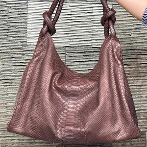 Brown snakeskin big soft hobo bag | Python Shoulder bag |  | Big hobo python leather bag | Python skin bag | Bag for woman | Knot hobo bag