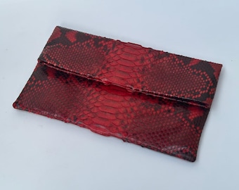 Red Python Skin Foldover Clutch: Luxury Snakeskin Handbag