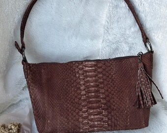 Brown Python Snakeskin Shoulder Bag: Handmade Leather Purse