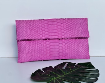 Baby Rosa Python Haut Foldover Clutch: Luxus Schlangenleder Handtasche