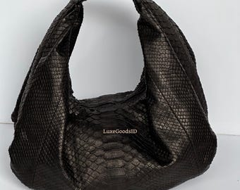 Schwarze Kleine Hobo Tasche aus Python Leder: Luxus Schlangenleder Handtasche Geldbörse