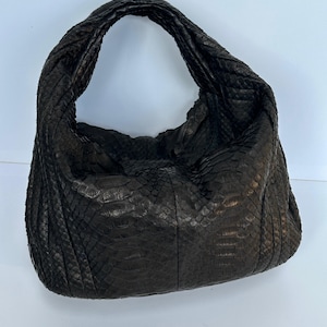 Black snakeskin small hobo bag | Small soft hobo classy sport woman bag | Handbag woman purse | hobo python leather bag | Python skin bag
